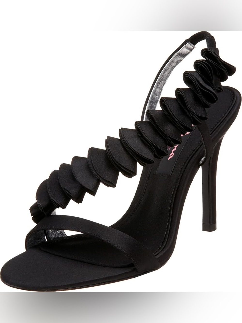 Nina Black Ruffle Strap Stiletto Sandals